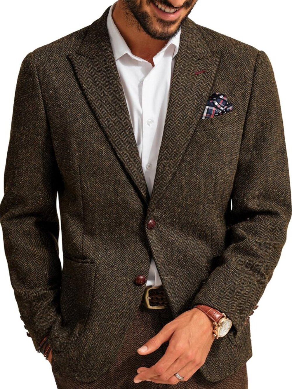 Mens Blazer Vintage Herringbone Tweed Wool Blend Sport Coat